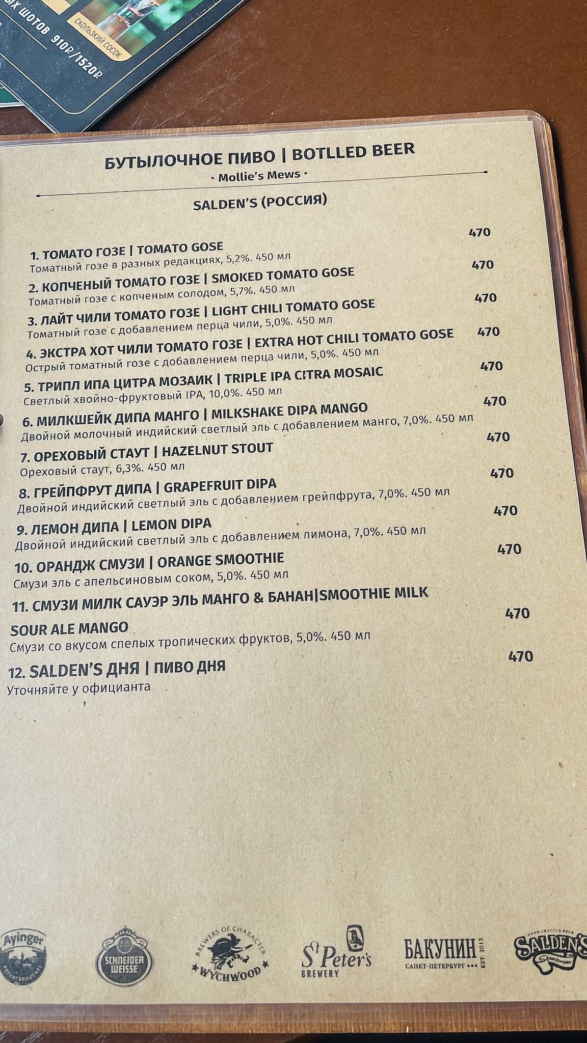 Моллис Мьюз меню