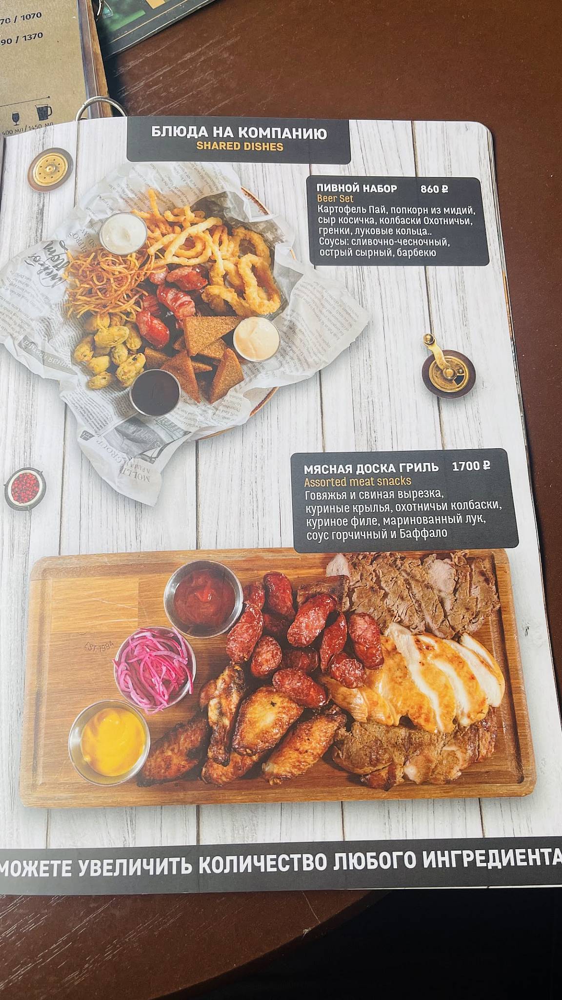 Моллис Мьюз меню