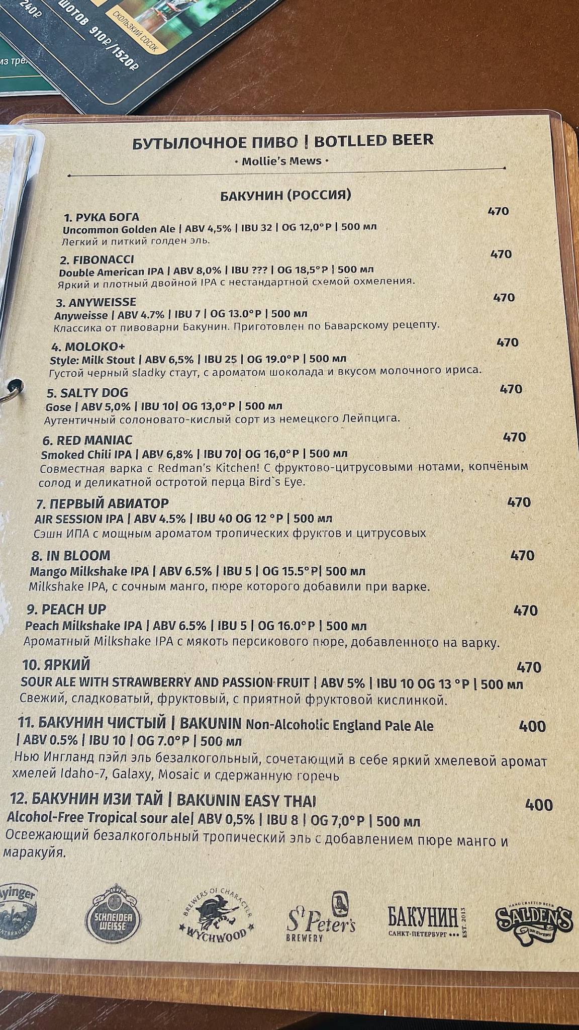 Моллис Мьюз меню