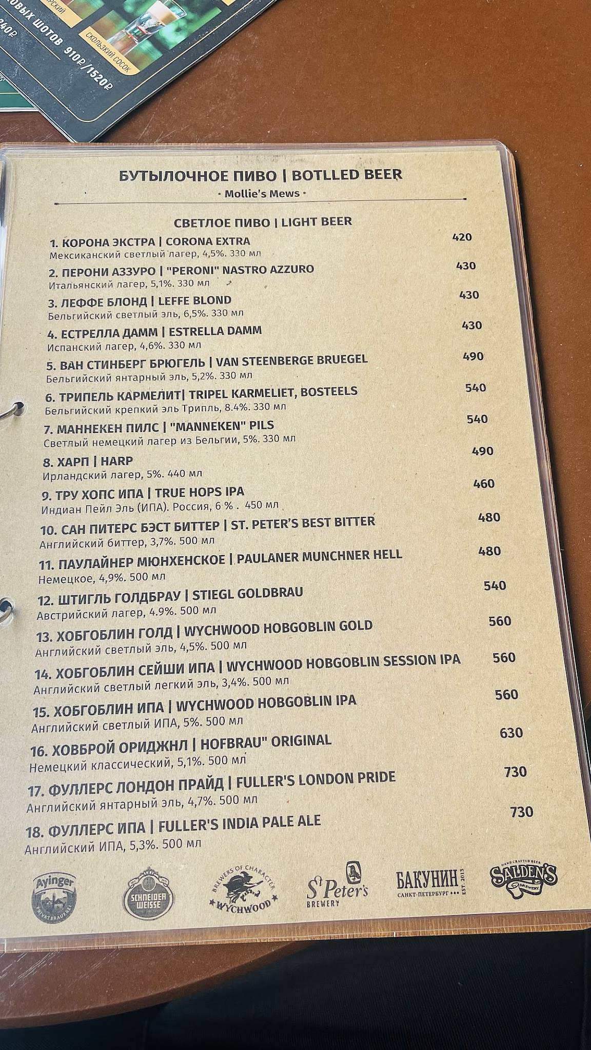 Моллис Мьюз меню