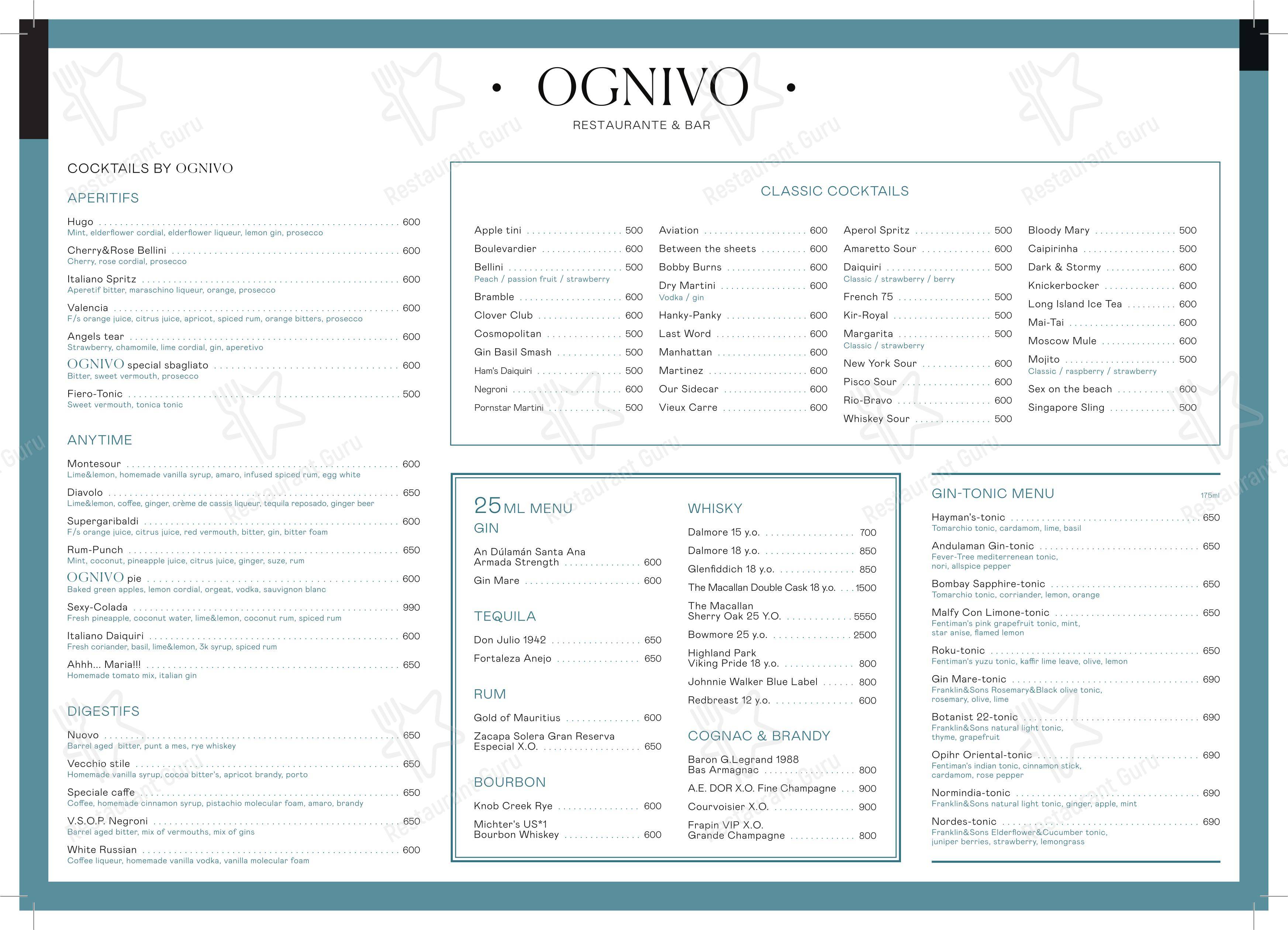 Меню Огниво - блюда и напитки