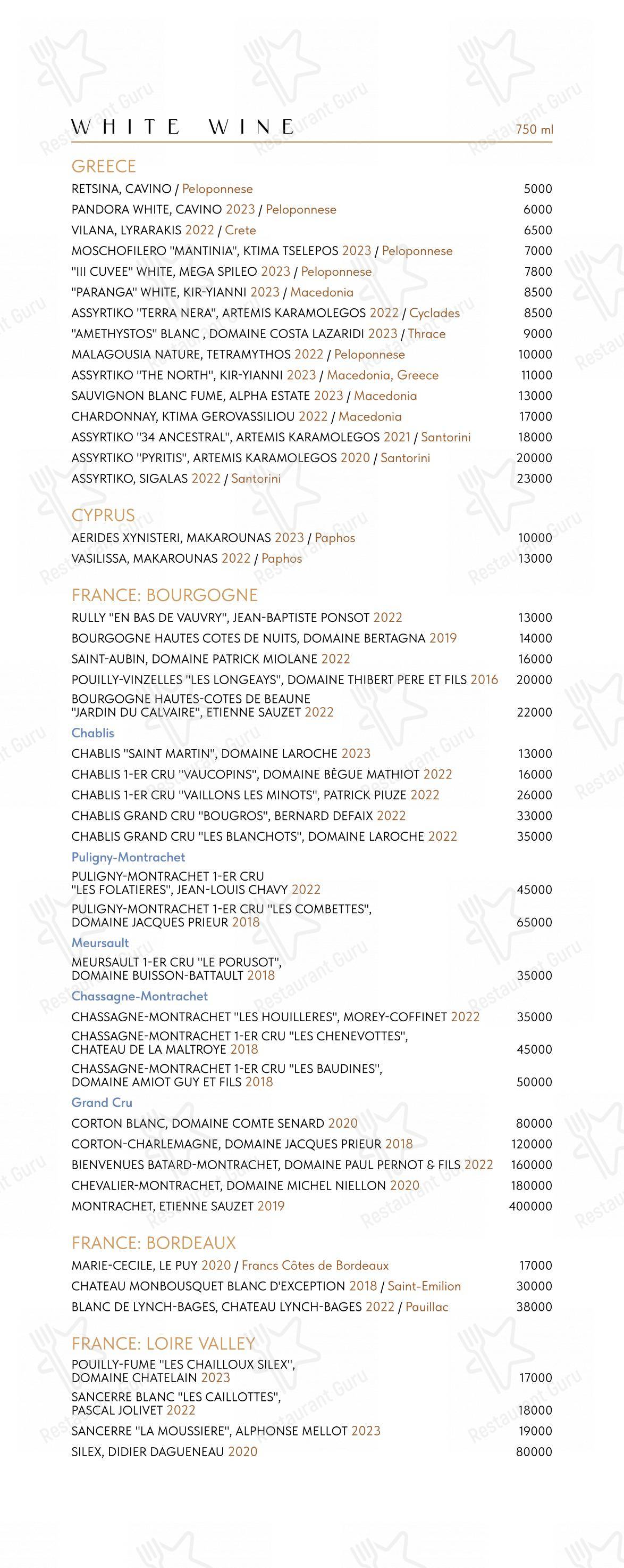 Основное меню ресторана Пафос