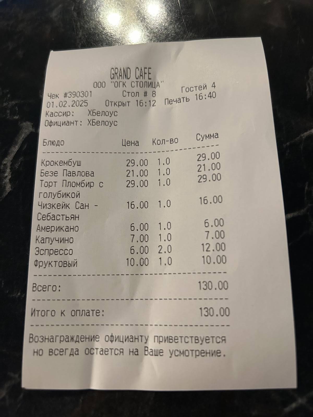 Grand Café меню