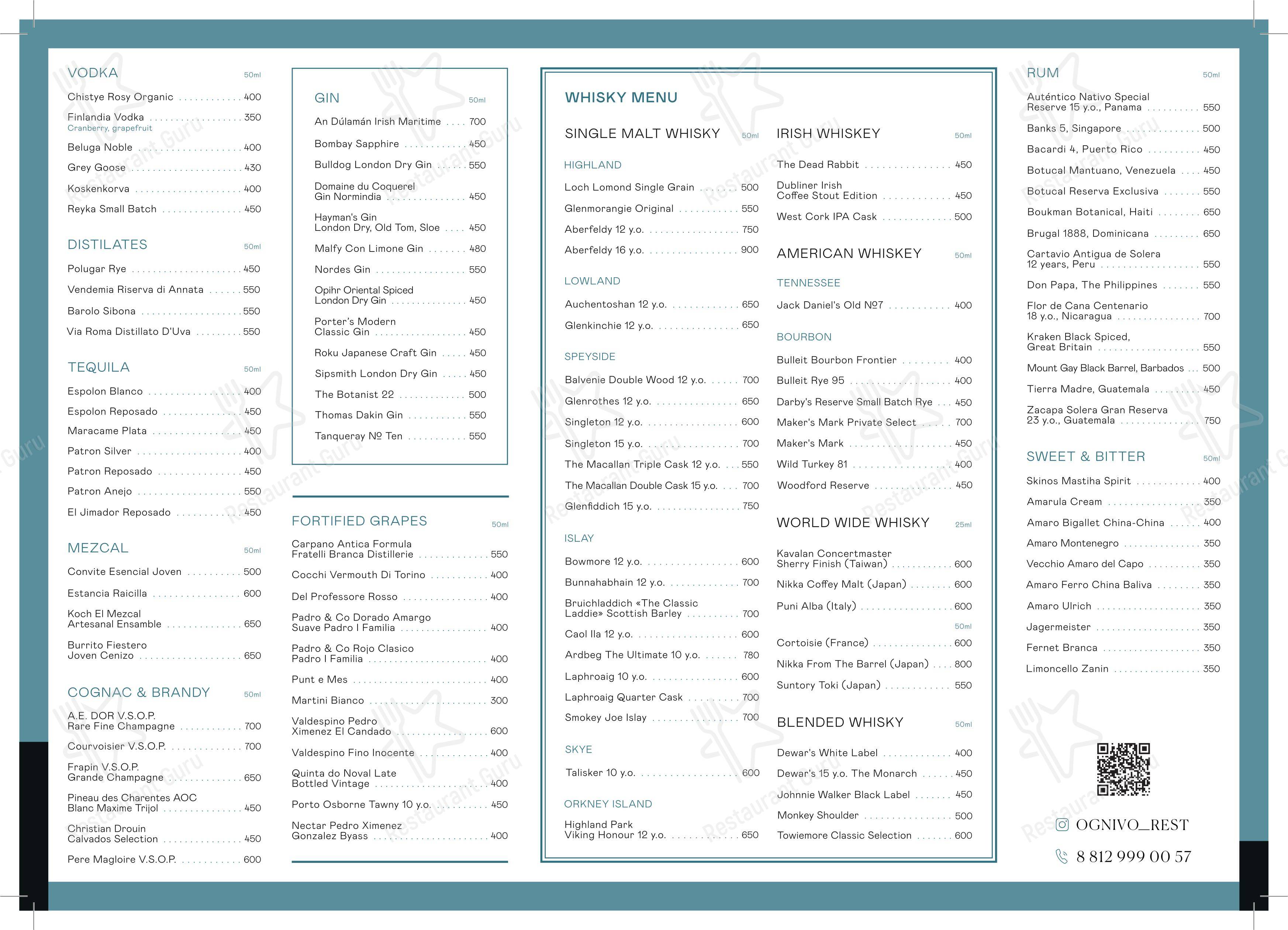 Меню ресторана Огниво