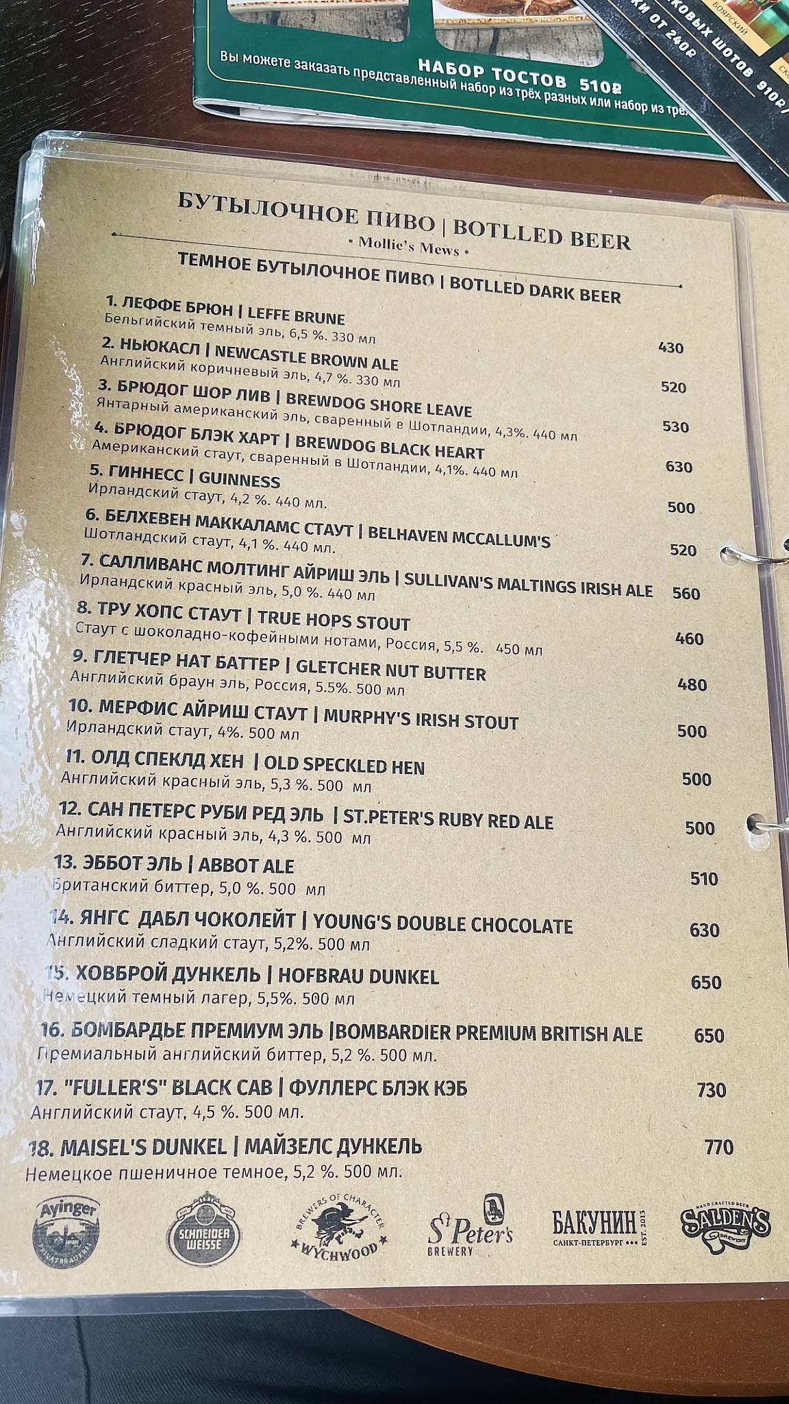 Моллис Мьюз меню