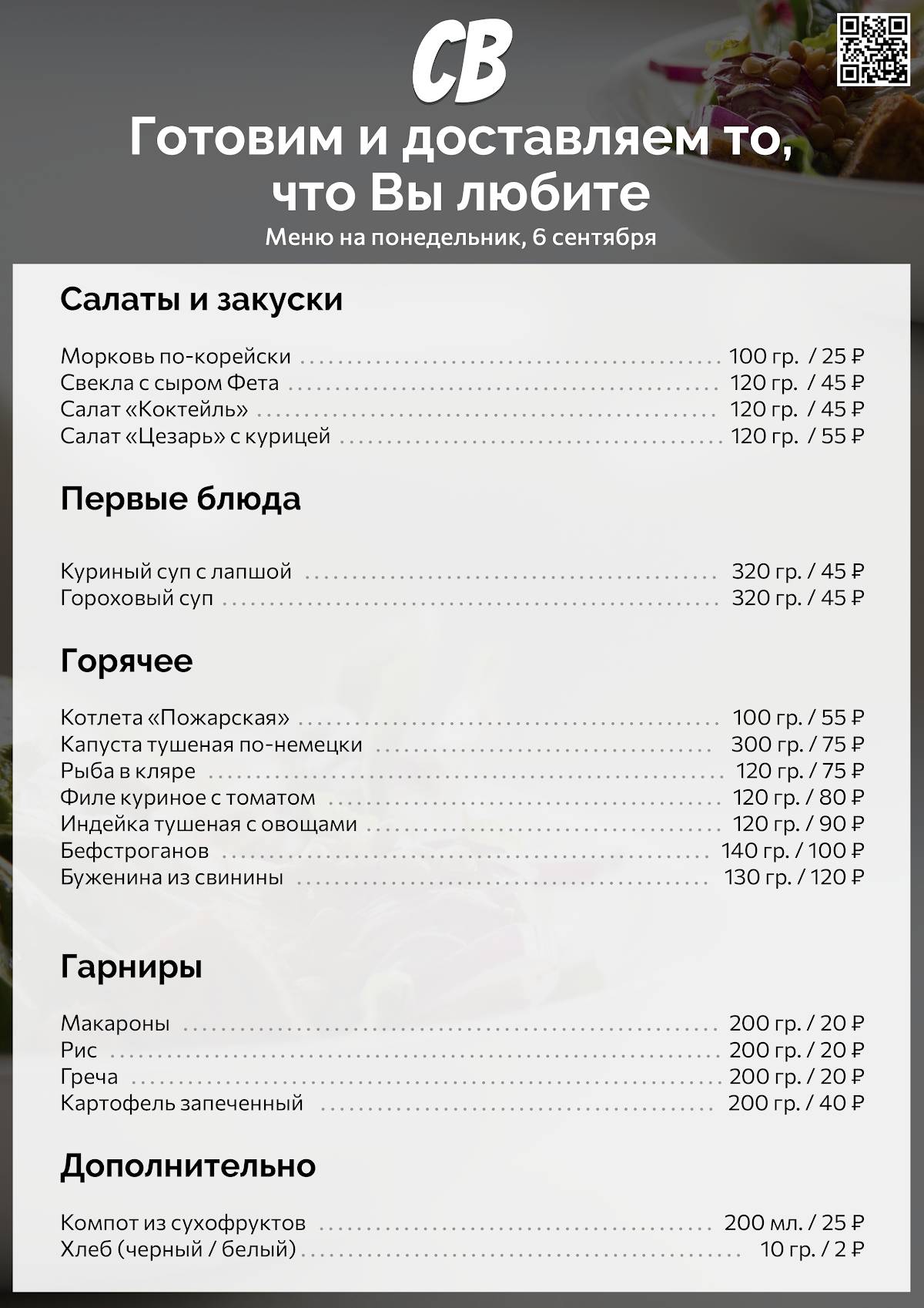 Столовая на Воровского меню