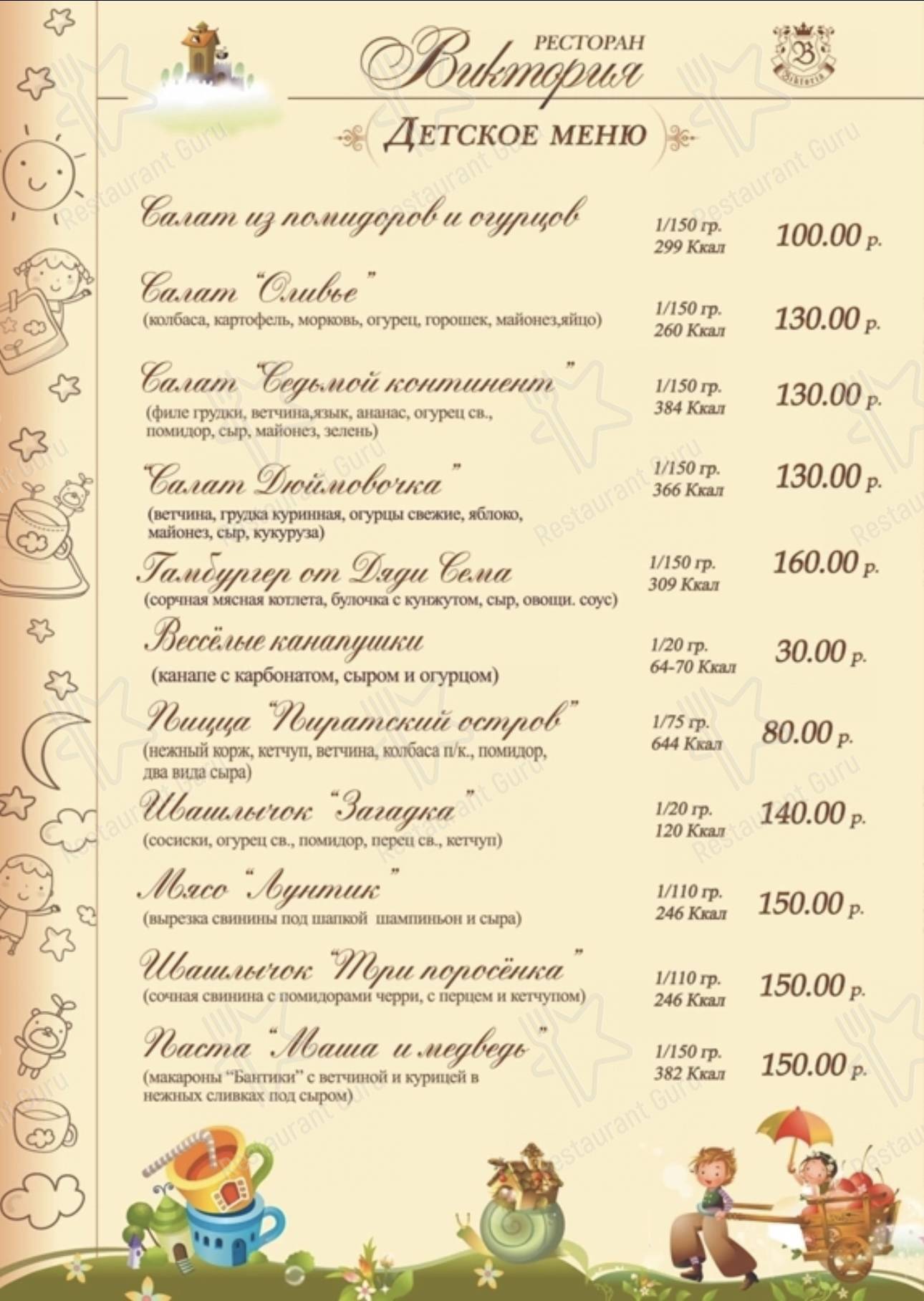 Меню Виктория - еда и напитки