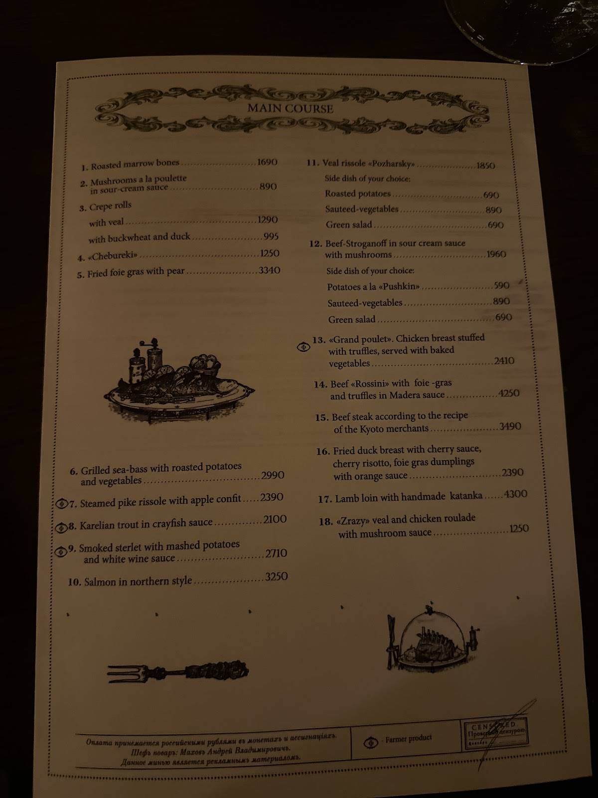 Кафе Пушкинъ меню