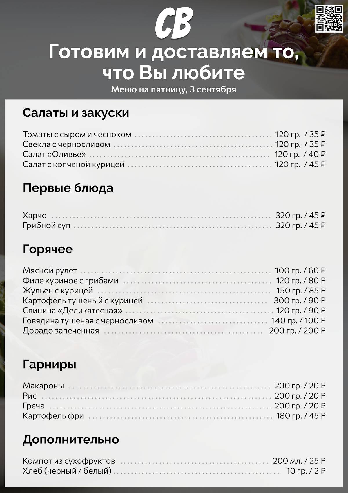 Столовая на Воровского меню