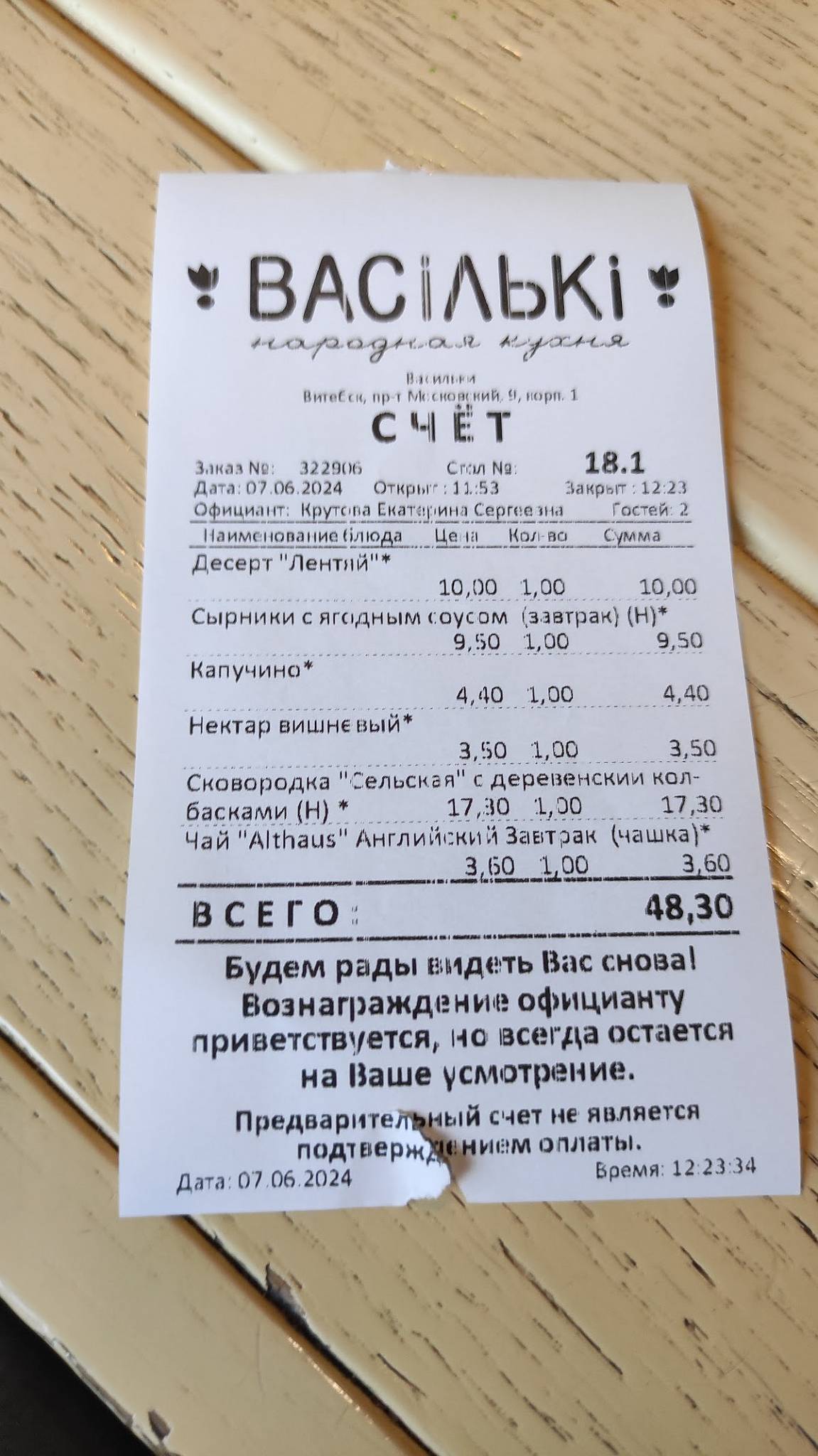 Васильки меню