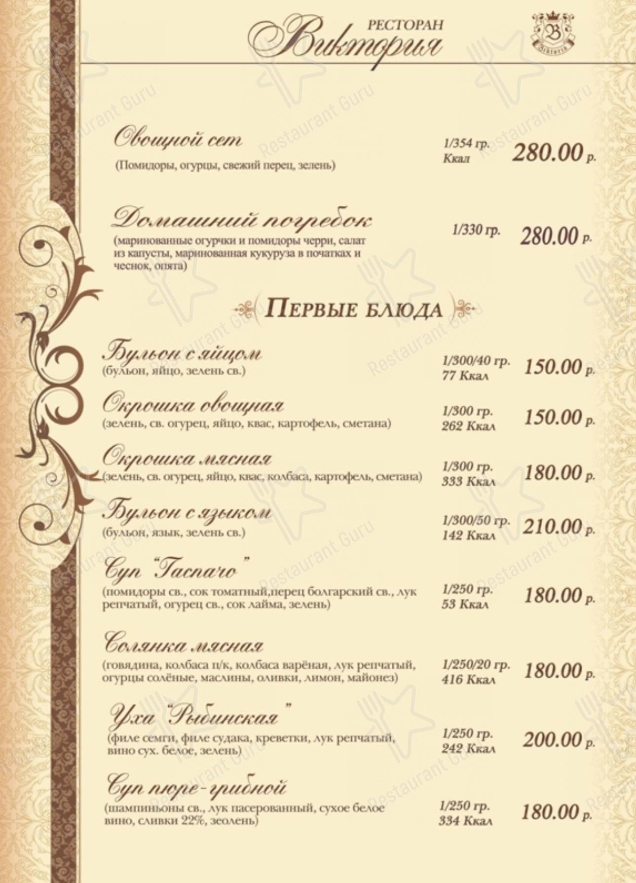 Меню Виктория - еда и напитки