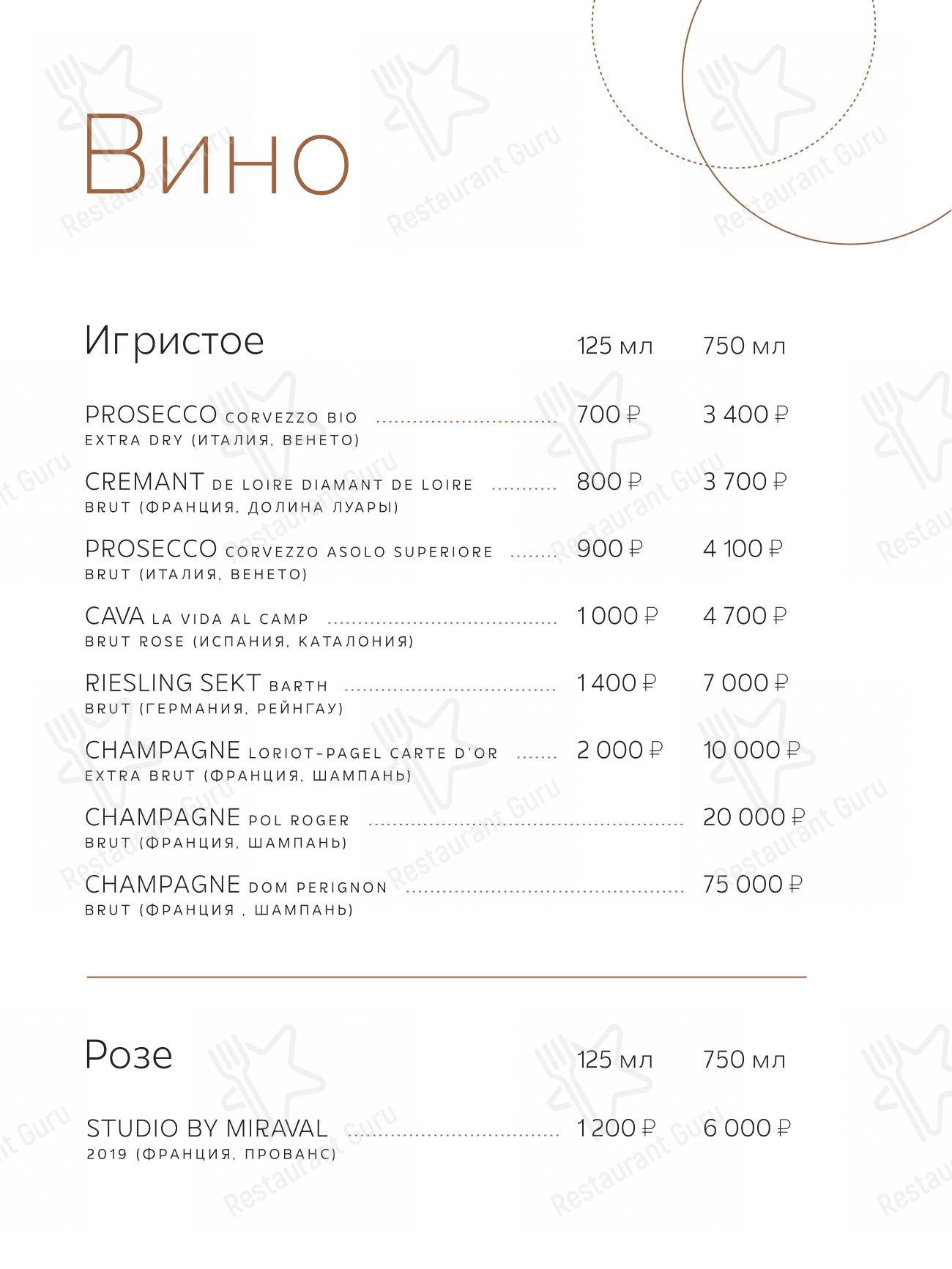 Меню Timeless - еда и напитки