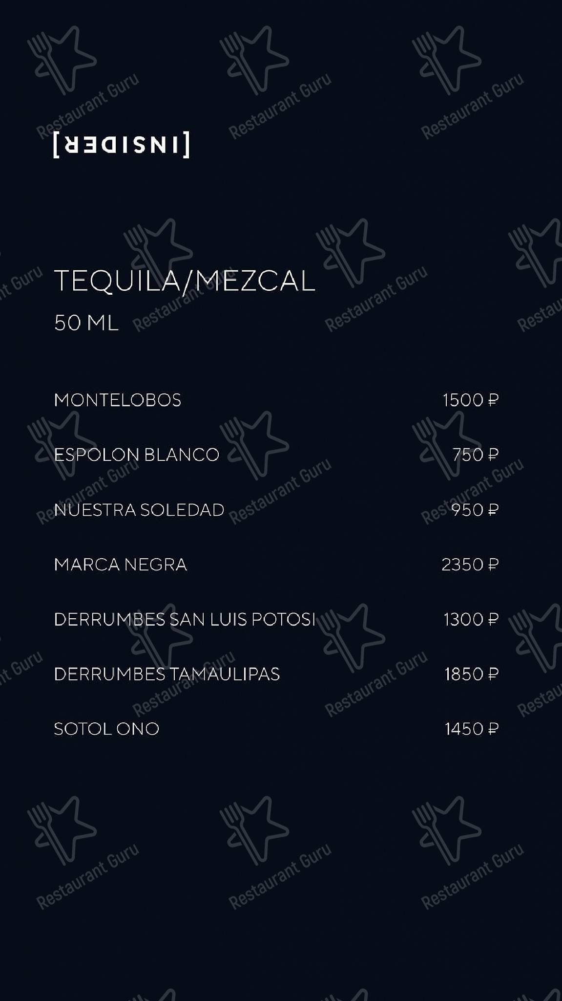 Меню Insider - еда и напитки