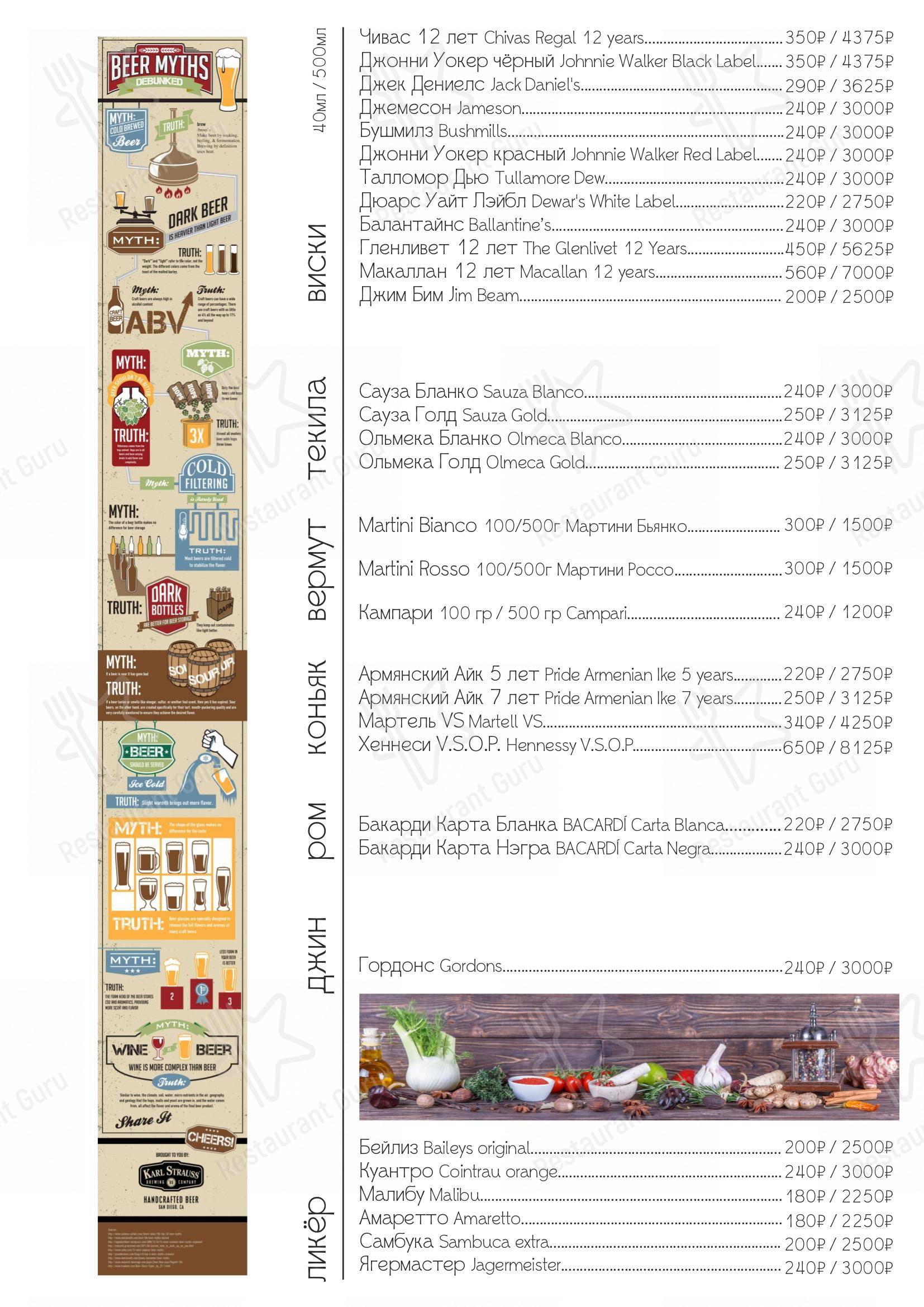 Меню Подстреленная гусыня - блюда и напитки