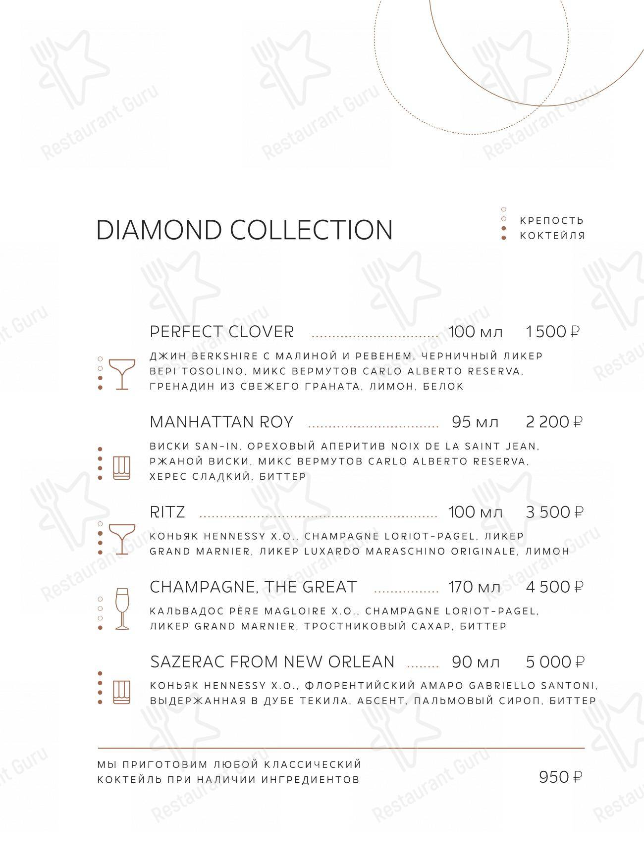 Меню Timeless - еда и напитки