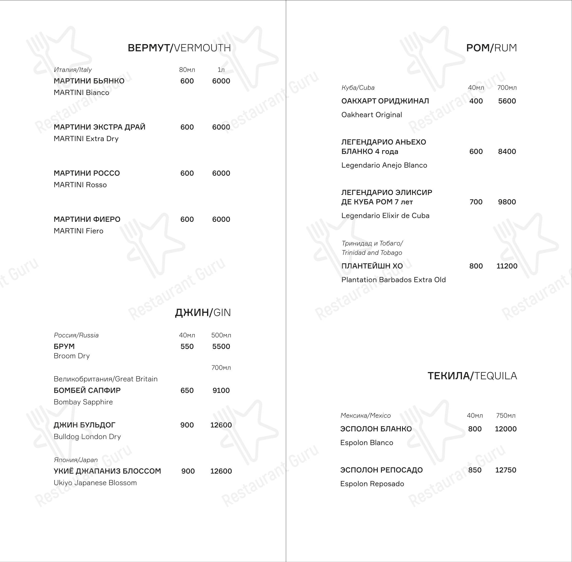 Меню ресторана Zuma - Ночное меню