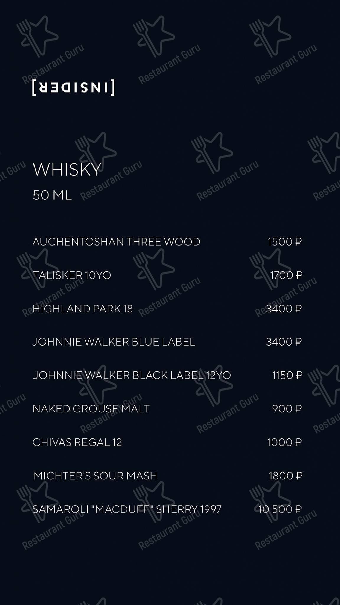 Меню Insider - еда и напитки